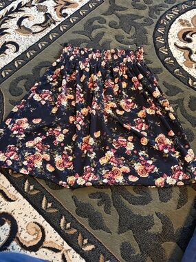 LuLaRoe Navy Floral Circle Skirt with Elastic Waist